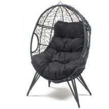 Concept-usine - Sillón de huevos con efecto de ratán de pie de resina negra jane