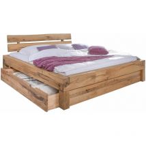 Jangali 101 Letto matrimoniale a travi in legno di quercia selvatica - 2 cassetti - oliato / bianco 180x200