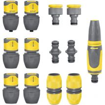 Jardibric - Lot de 8 Raccord Rapide d'Arrosage Universel 1 Lance d'arrosage 2 Réparateur 2 Connecteur Rapide 1 Nez de Robinette en Plastique