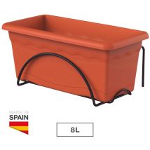 Jardinera con plato integrado 40x24cm + soporte metalico. color terracota