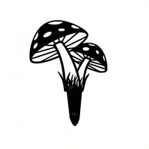 Jardin extérieur de patio avec des plantes de champignons insérées décorativement, artisanat en fer métallique, noir