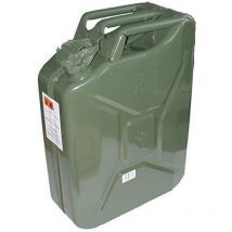 Jerrican métallique 10 litres. Peinture extérieure à la poudre couleur vert armée. Traitement intéri