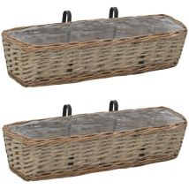 Juego de 2 maceteros de mimbre para balcón con revestimiento de pe plantas de jardín flores 60 cm