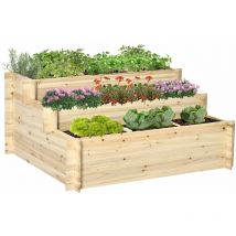 Jardinera de Madera de 3 Niveles Escaleras de Huerto Urbano con Tela Geotextil para Cultivos Plantas Flores para Jardín Terraza Exterior 117x100x54 cm