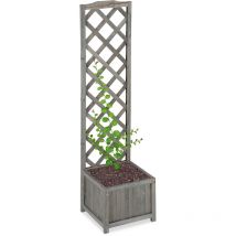 Relaxdays - Jardinière avec treillis espalier Tuteur plantes grimpantes bac à fleurs bois vigne lierre 25L, 147cm, gris