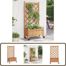 Jardinière avec treillis et roues marron bois massif de sapin - Jardinierre Extérieure - Jardinière Bois - Pot Plante Grimpante - Pot Fleuri - Bac