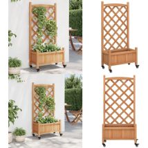 Jardinière avec treillis et roues marron bois massif de sapin - Jardinierre Extérieure - Jardinière Bois - Pot Plante Grimpante - Pot Fleuri - Bac