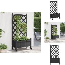 Jardinière avec treillis et roues noir bois massif de sapin - Jardinierre Extérieure - Jardinière Design - Pot Plante Grimpante - Pot Fleuri - Bac