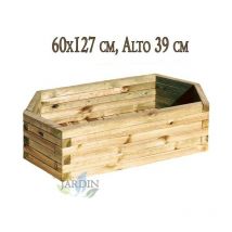 Suinga - Jardinière en bois pour jardin et terrasse 60x127 cm, hauteur 39 cm