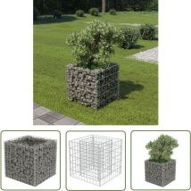 The Living Store Lit surélevé à gabion Acier galvanisé 50x50x50 cm - Jardinière Surélevée - Gabion - Bac Plante - Décoration Jardin - Fleurissement