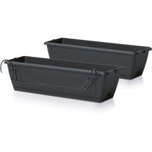 Jardinière pour balustrade de balcon avec support - 2 pièces / env. 60 cm - couleur : anthracite (grand / 2 pièces)