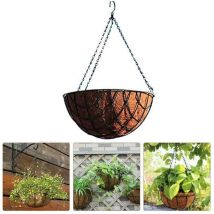 Pot de fleurs suspendu panier plantes coco avec chaîne 30 litres de volume 30 cm diamètre, marron