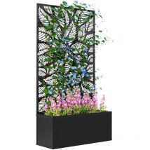 Outsunny - Jardinière treillis haut design graphique grandes feuilles - 61 x 23 x 113 cm - métal thermolaqué noir