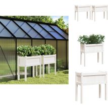 Jardinières 2 pcs avec pieds blanc bois de pin massif - Jardiniere Bois - Jardinerie - Pots De Fleurs Exterieur - Decoration Jardin - Planter Bois
