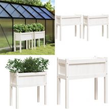 Jardinières 2 pcs avec pieds blanc bois de pin massif - Jardiniere Bois - Jardinerie - Pots De Fleurs Exterieur - Decoration Jardin - Planter Bois