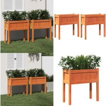 Jardinières 2 pcs avec pieds cire marron bois de pin massif - Jardiniere En Bois - Jardinerie - Pots De Fleurs Exterieur - Decoration Jardin - Balcon
