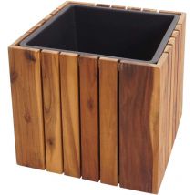 Jardinière HHG 584, Jardinière Pot de fleur, carré 32x32x32cm Outdoor Acacia bois certifié mvg, brun