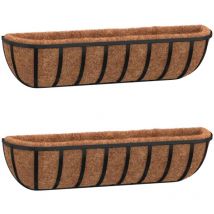 Bonnevie - Jardinières murales 2 pcs, Pots de Fleurs d'extérieur, en coco noir 91x20x23 cm acier OIB8688E