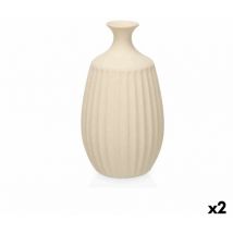 Jarrón beige cerámica 21 x 39 x 21 cm (2 unidades) rayas