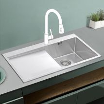 Jassferry - 16 Gauge Stainless Steel Kitchen Sink, 860 x 510 Inset Drop-in Handmade Design Left Hand Drainer Sink