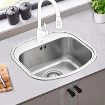 Jassferry - Kitchen Sink Drop-in Stainless Steel Single Bowl Campervan rv with Pre-drilled Tap Hole 490 x 470 mm