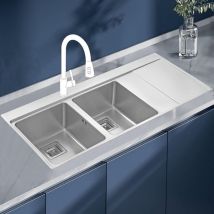 JASSFERRY Brilliant Kitchen Sink Inset 1.2 mm Thickness Stainless Steel 2 Bowl Righthand Drainer