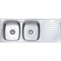 JASSFERRY Küchenspüle 2 Becken Einsatz, 1180 x 480 mm Umkehrbarem Abtropffläche Waschbecken Edelstahl Einbau mit Abfallsieb