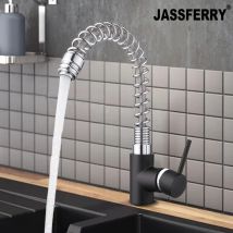 Jassferry - Kitchen Mixer Tap Heavy Duty Brass Black Body Single Lever Monobloc Sink Faucet with Chrome Spring Swivel Spout