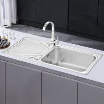 Jassferry - 1000 x 500 mm Kitchen Sink Stainless Steel 1 Bowl Inset Reversible Drainer & Strainer Waste Pipes Clips