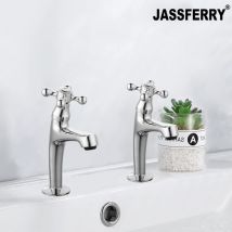 Jassferry - Pair of Tall Basin Taps Victorian Cross head 1/4 Turn Handle Bathroom Sink High Neck Tap Hot Cold 1/2' Bath Faucet