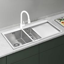 Jassferry - Premium Stainless Steel Kitchen Sink 1.2mm Thickness Handmade Design 1.5 Bowl Inset Right Hand Drainer