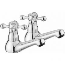 Jassferry - Traditional Victorian Pair of Basin Taps for Bathroom 1/4 Turn Crosshead Hot and Cold 1/2' Bath Brass Faucet, Polished Chrome