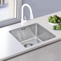 Jassferry - Undermount Stainless Steel Kitchen Sink 1 Single Deep Square Bowl with Strainer Waste kit, 440 x 440 mm