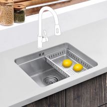 Jassferry - Undermount Stainless Steel Kitchen Sink 540 x 440 mm with Strainer Dish Drainer Rack Single Bowl Square