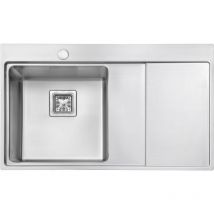 Jassferry - vier de cuisine 1 Bac 860 x 520mm , Acier Inoxydable, Égouttoir à main droite avec Siphon et Trop-Plein