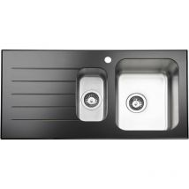 Noir Evier Cuisine 1,5 Bac 100x50 cm Évier à encastrer 304 Inox, avec Siphon et Trop-Plein, égouttoir à gauche - Jassferry