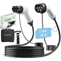 Jatrhg - Câble de Recharge Véhicules Électriques 11KW 5M 16A triphasé Type 2 à Type 2 câble de rallonge Véhicules Hybrides