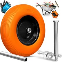 Roue de brouette en caoutchouc plein 200 kg increvable 4.80/4.00-8 ø 390mm incl. essieu Roue de rechange roue en caoutchouc jante acier pneu