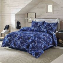 Homespace Direct - Jaxon Navy Blue Geomectric Duvet Cover Set Fresh Modern Bedding Double