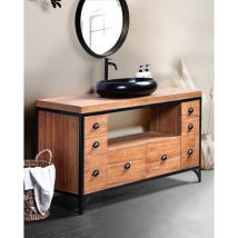 Uniqka - Jazz - Meuble salle de bain industriel en teck et métal 145 cm