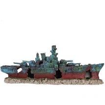 Jeffergarden Barco hundido de resina, acorazado hundido, barco de guerra, pecera, adorno para acuario, decoración para cueva
