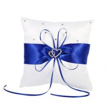 Coussin d'oreiller de support d'alliance de mariage avec des diamants doubles de coeurs de tache de bowknot (bleu) - Jeffergarden