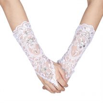 Gants de mariée en dentelle ivoire, style rétro, fleur, strass, Sexy, sans doigts, pour mariage, blanc - Jeffergarden