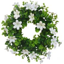 Petite Couronne D'eucalyptus, Couronne d'herbe de Simulation élégante pour la Décoration de Fête à la Maison de Mur de Porte D'entrée (White)