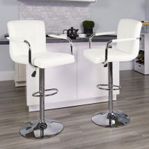 Lot de 2 Tabourets de Bar en Similicuir avec Dossier et Accoudoirs Blanc