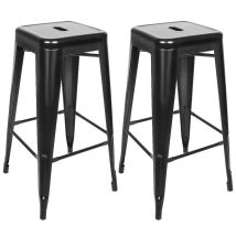 Jeobest - Lot De 2 Tabourets De Bar En Métal Noir Style Industriel Hauteur 76 Cm-noir