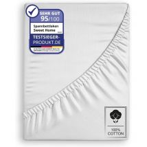Cofi 1453 - Jersey Spannbettlaken Spannbetttuch 100% Baumwolle Bettlaken Betttuch 135gsm Weiß 140x200cm