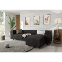 Jesper - Modernes Ecksofa mit Ottomane aus Schwarz Cord-Stoff mit bequemem Sitz