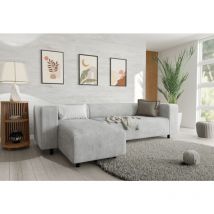 Jesper - Modernes Ecksofa Mit Ottomane Aus Hellgrau Cord-stoff Mit Bequemem Sitz