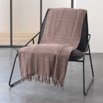 Jeté de canapé a franges 220 x 240 cm 100% coton tissé lilia Taupe